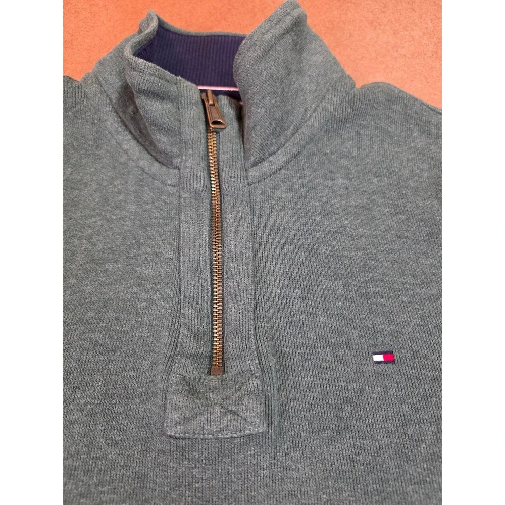 Tommy Hilfiger Mens Green Quarter Zip Pullover Cotton Sweater Size Large